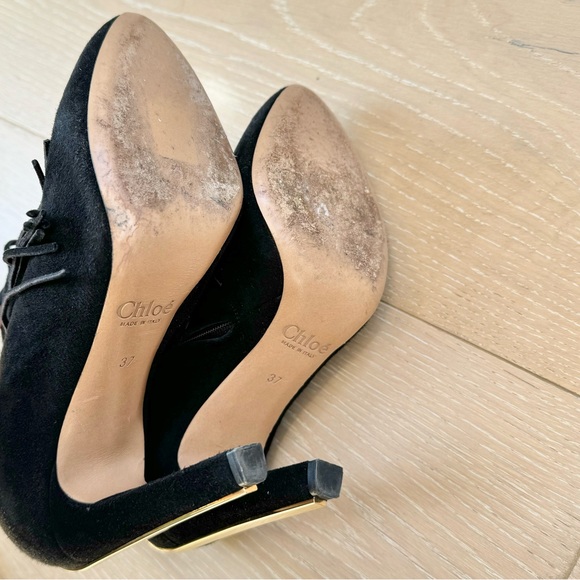 ⭐️Chloe⭐️Fringe Black Suede Leather High Heel Ankle Bootie Designer Women's 6 37 - Picture 15 of 15